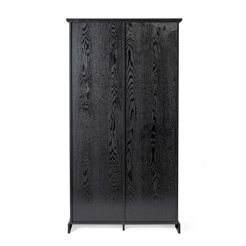 Farmhouse Storage Cabinet with Adjustable Shelves and Sliding Barn Door - Black