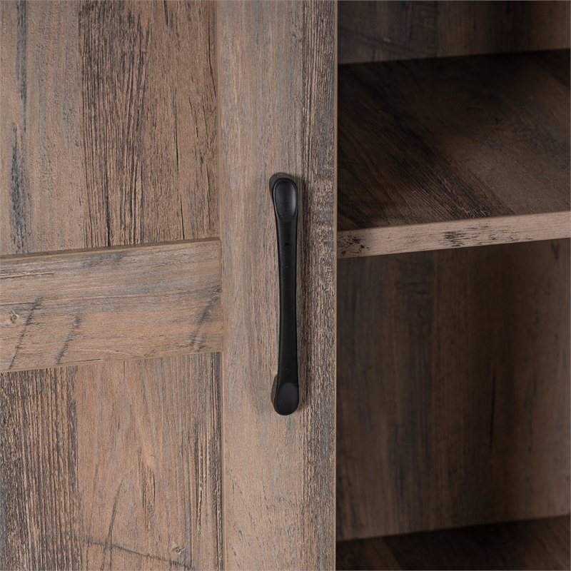 Farmhouse Storage Cabinet with Adjustable Shelves and Sliding Barn Door-Graywash