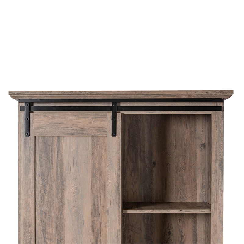 Farmhouse Storage Cabinet with Adjustable Shelves and Sliding Barn Door-Graywash