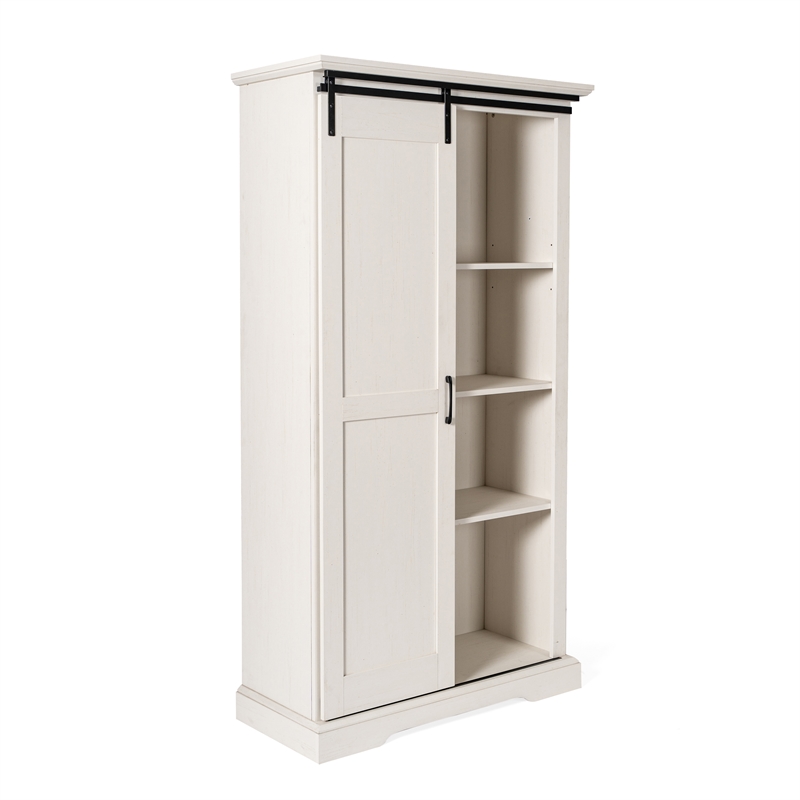 Farmhouse Storage Cabinet with Adjustable Shelves and Sliding Barn Door - White