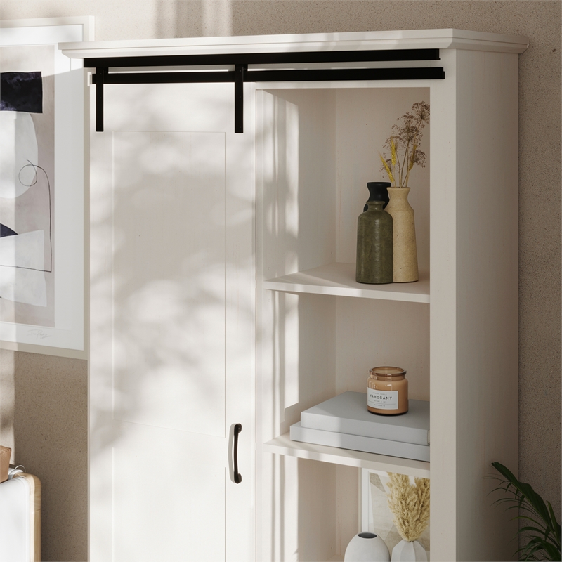 Farmhouse Storage Cabinet with Adjustable Shelves and Sliding Barn Door - White