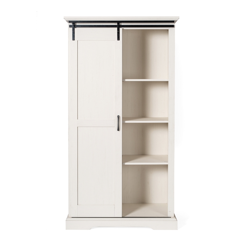 Farmhouse Storage Cabinet with Adjustable Shelves and Sliding Barn Door - White