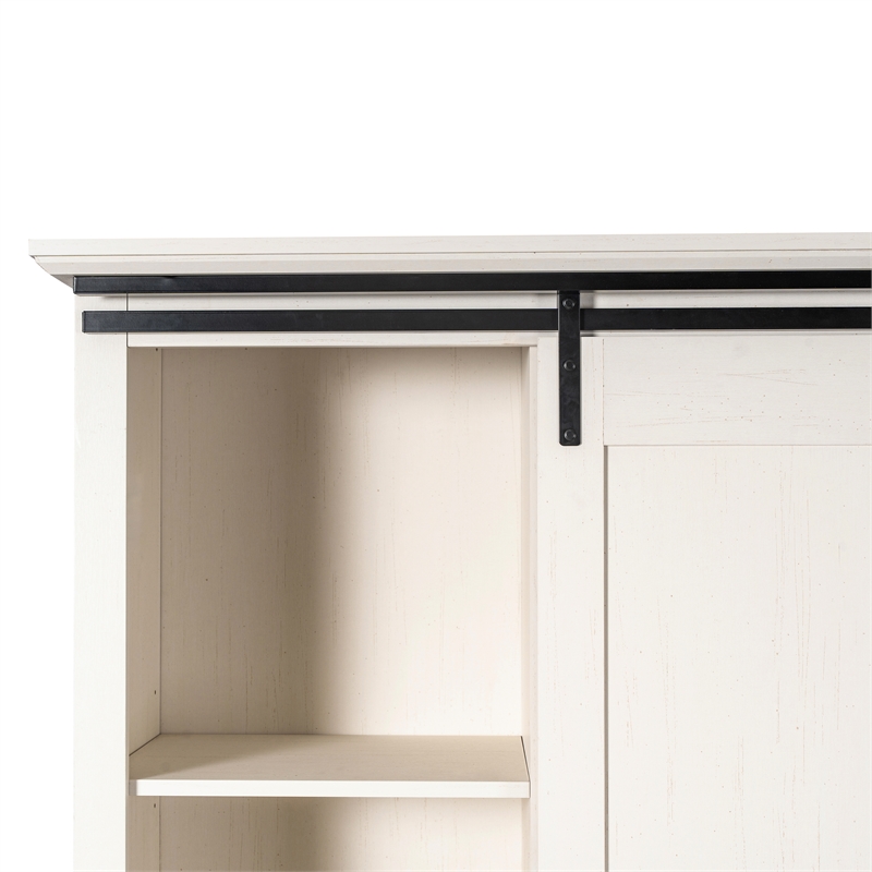 Farmhouse Storage Cabinet with Adjustable Shelves and Sliding Barn Door - White