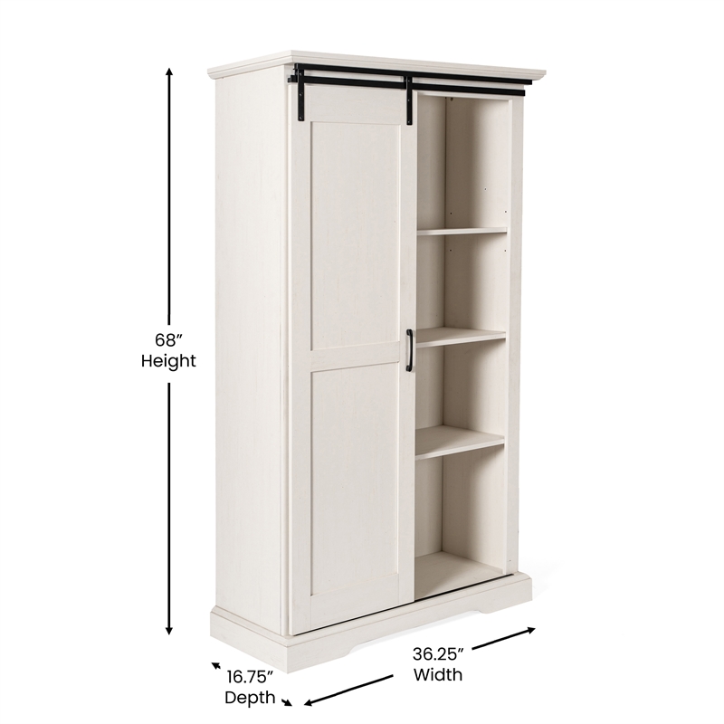 Farmhouse Storage Cabinet with Adjustable Shelves and Sliding Barn Door - White