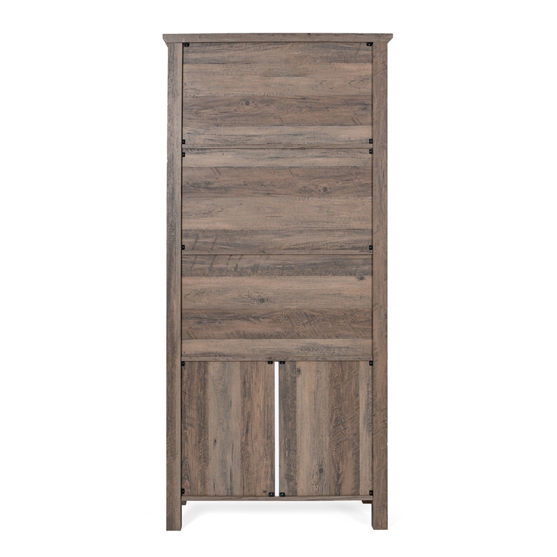 3 Tier Farmhouse Style Storage Cabinet Bookshelf with Glass Doors - Gray Wash
