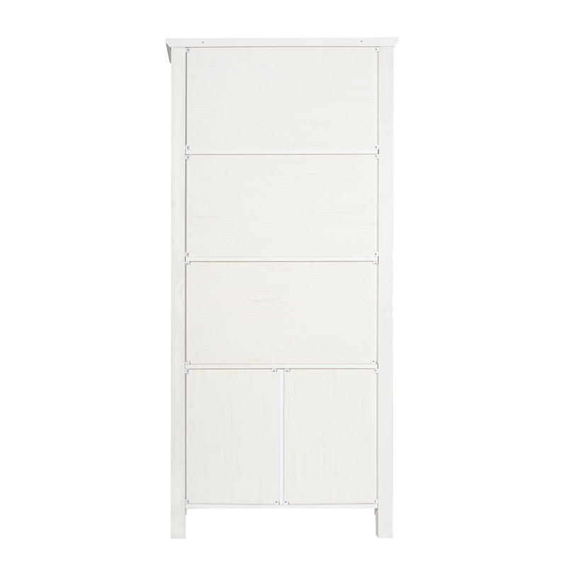 3 Tier Farmhouse Style Storage Cabinet Bookshelf with Glass Doors - White