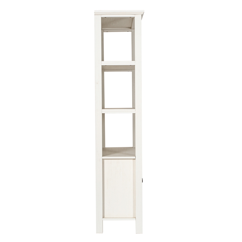 3 Tier Farmhouse Style Storage Cabinet Bookshelf with Glass Doors - White