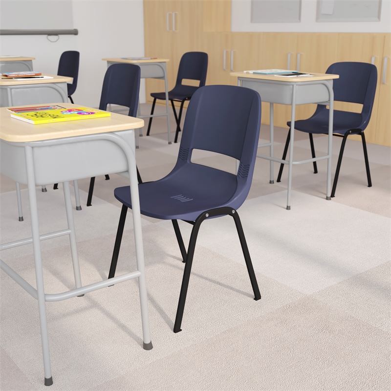 661 lb. Capacity Navy Ergonomic Stack Chair w/ Black Frame-16