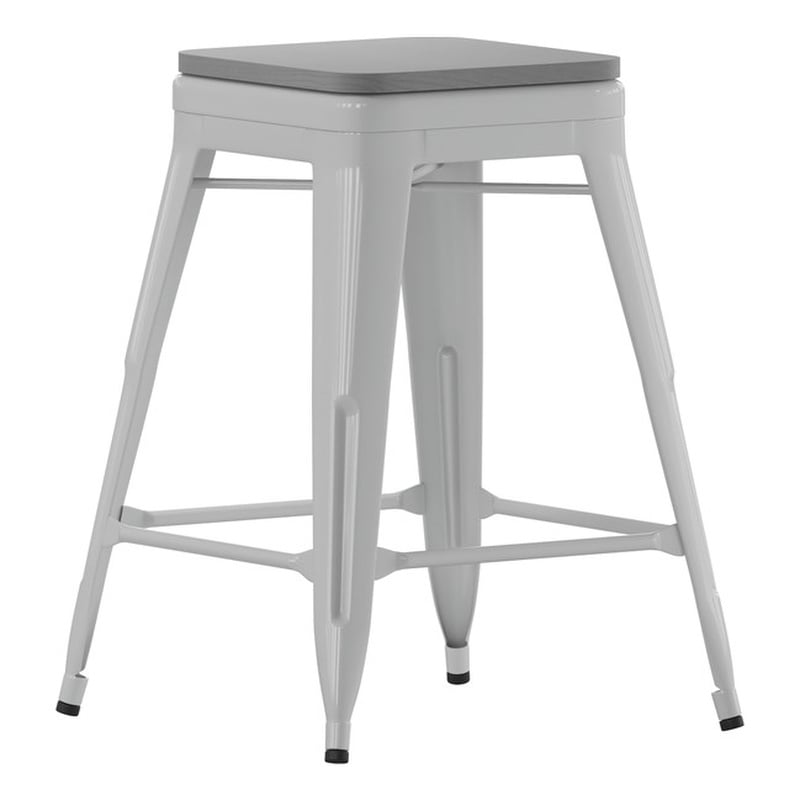 All-Weather Silver Commercial Backless Counter Stools-Gray Poly Seat-4 PK