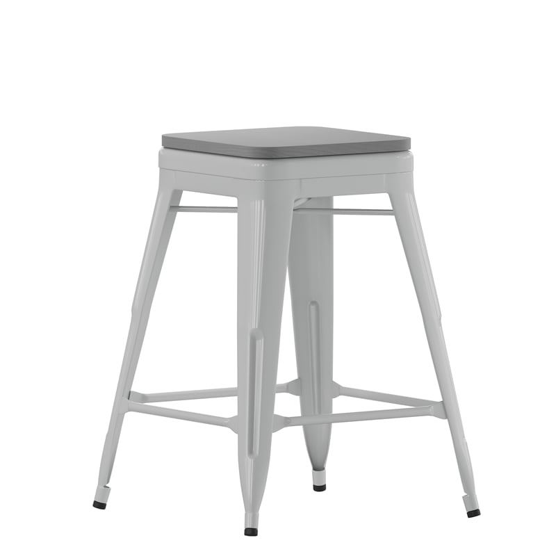 All-Weather Silver Commercial Backless Counter Stools-Gray Poly Seat-4 PK