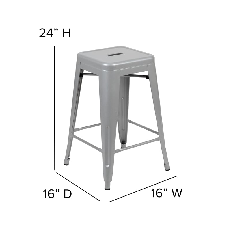 All-Weather Silver Commercial Backless Counter Stools-Gray Poly Seat-4 PK