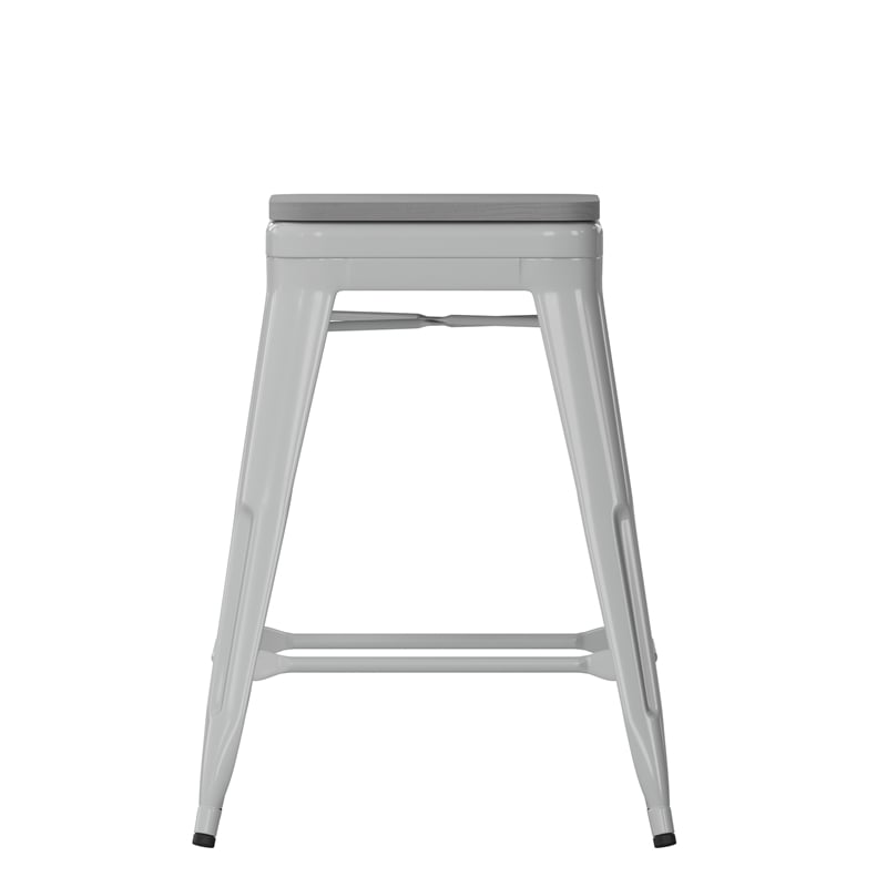 All-Weather Silver Commercial Backless Counter Stools-Gray Poly Seat-4 PK