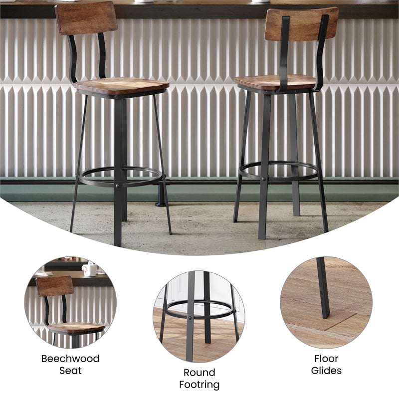 Ant Copper Restaurant Barstool with Wood Seat & Back & Gray Powder Coat Frame
