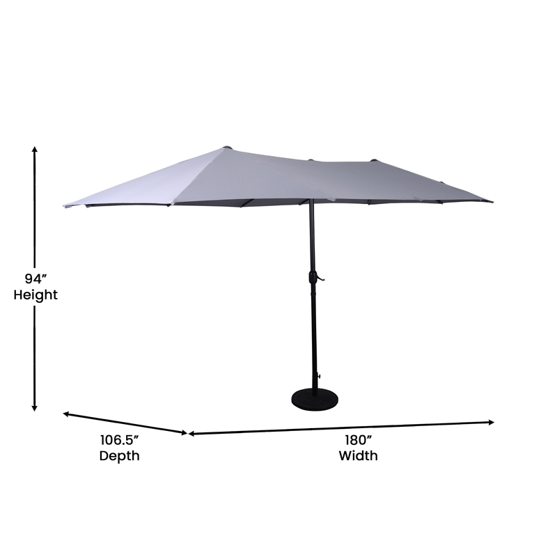 Gray Commercial 15' Triple Head Patio Umbrella with Crank and Easy Lift Function