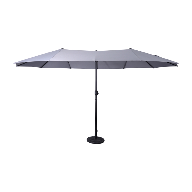 Gray Commercial 15' Triple Head Patio Umbrella with Crank and Easy Lift Function