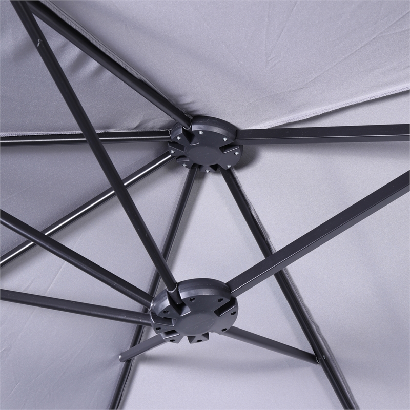 Gray Commercial 15' Triple Head Patio Umbrella with Crank and Easy Lift Function