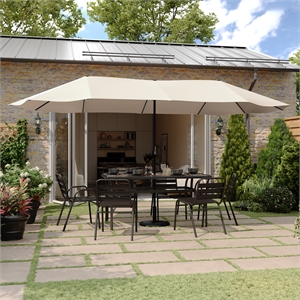 Tan Commercial 15' Triple Head Patio Umbrella with Crank and Easy Lift Function