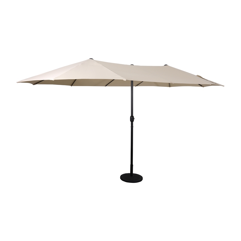Tan Commercial 15' Triple Head Patio Umbrella with Crank and Easy Lift Function