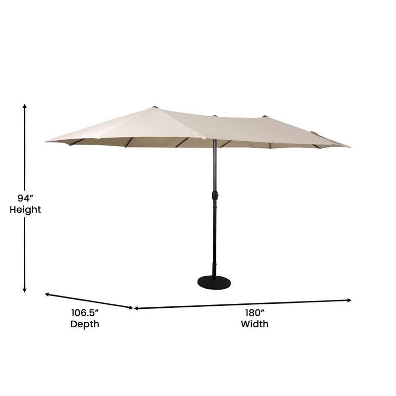 Tan Commercial 15' Triple Head Patio Umbrella with Crank and Easy Lift Function