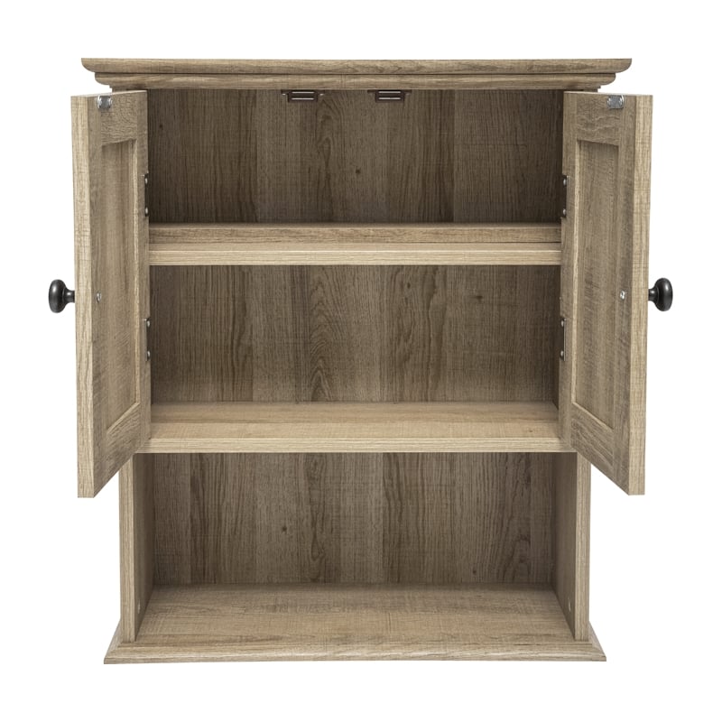 Farmhouse Wall Mount Medicine Cabinet with Adjustable Shelf and Dual Doors-Brown