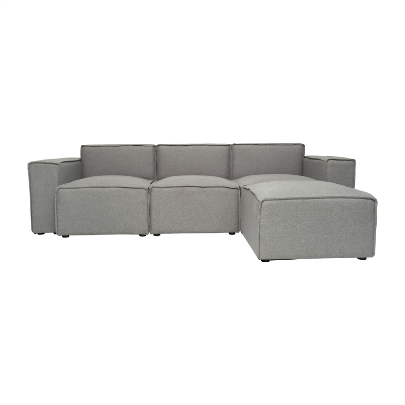 Contemporary 4 Piece Modular Sectional Sofa with Ottoman in Gray Fabric