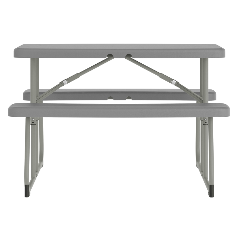 Indoor/Outdoor Commercial Grade Kids Gray Folding Picnic Table with Benches