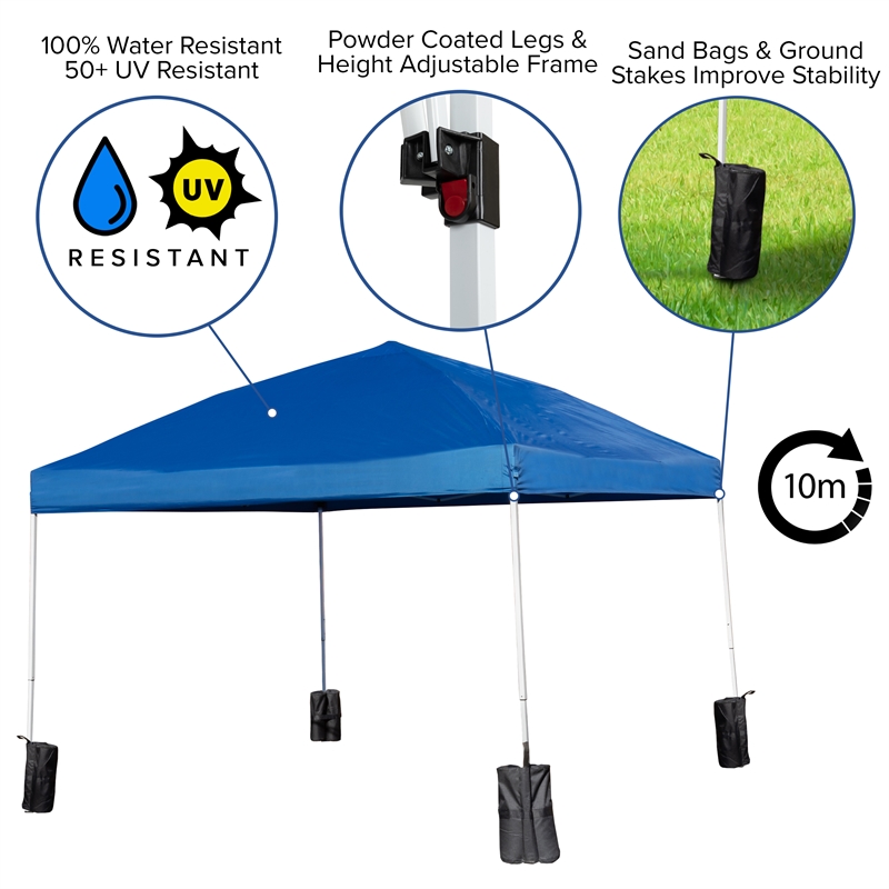 10' x 10' Blue Pop Up Canopy - Wheeled Case - Folding Table with Benches Set