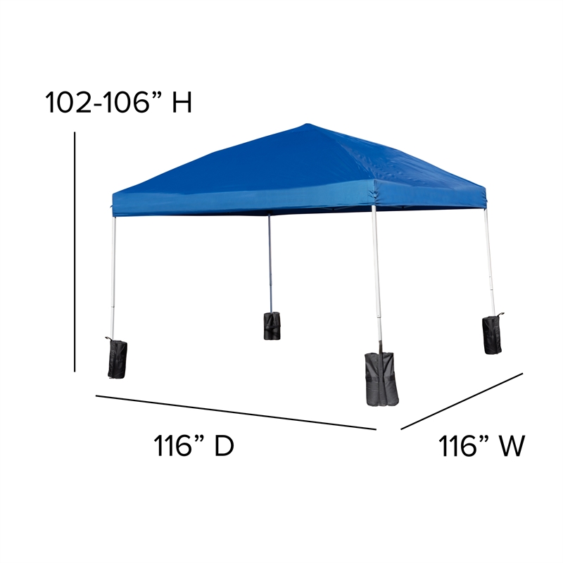 10' x 10' Blue Pop Up Canopy - Wheeled Case - Folding Table with Benches Set