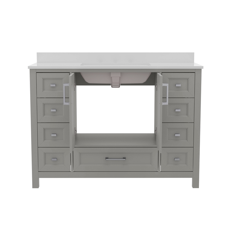 48 Inch Bathroom Vanity with Sink Storage Cabinet and 9 Drawers in Gray