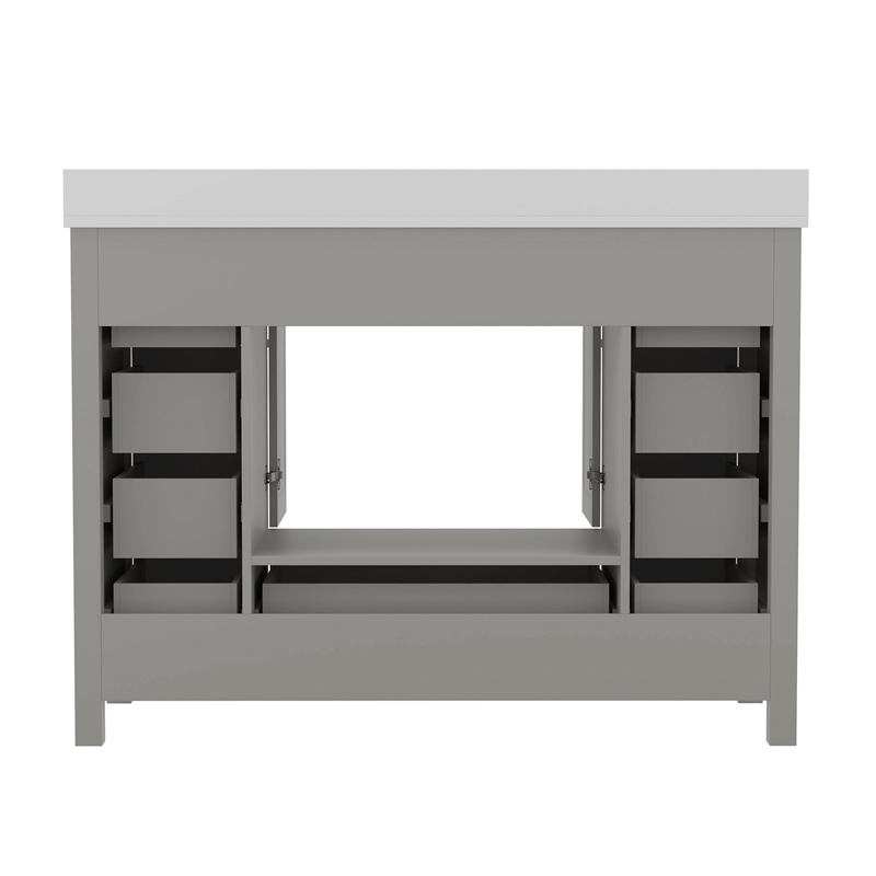 48 Inch Bathroom Vanity with Sink Storage Cabinet and 9 Drawers in Gray