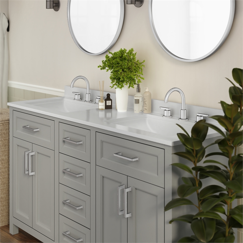 60 Inch Bathroom Vanity with 2 Sinks 2 Storage Cabinets and 6 Drawers in Gray