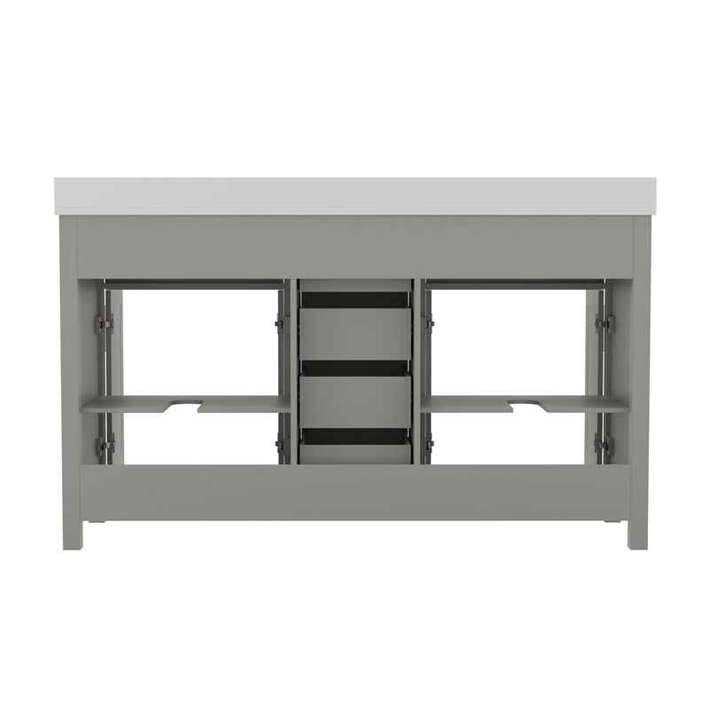 60 Inch Bathroom Vanity with 2 Sinks 2 Storage Cabinets and 6 Drawers in Gray