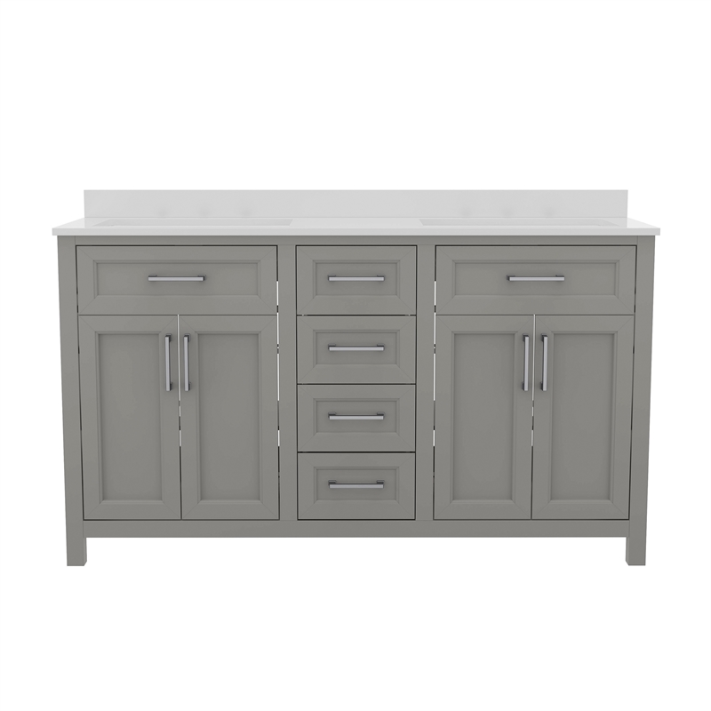 60 Inch Bathroom Vanity with 2 Sinks 2 Storage Cabinets and 6 Drawers in Gray
