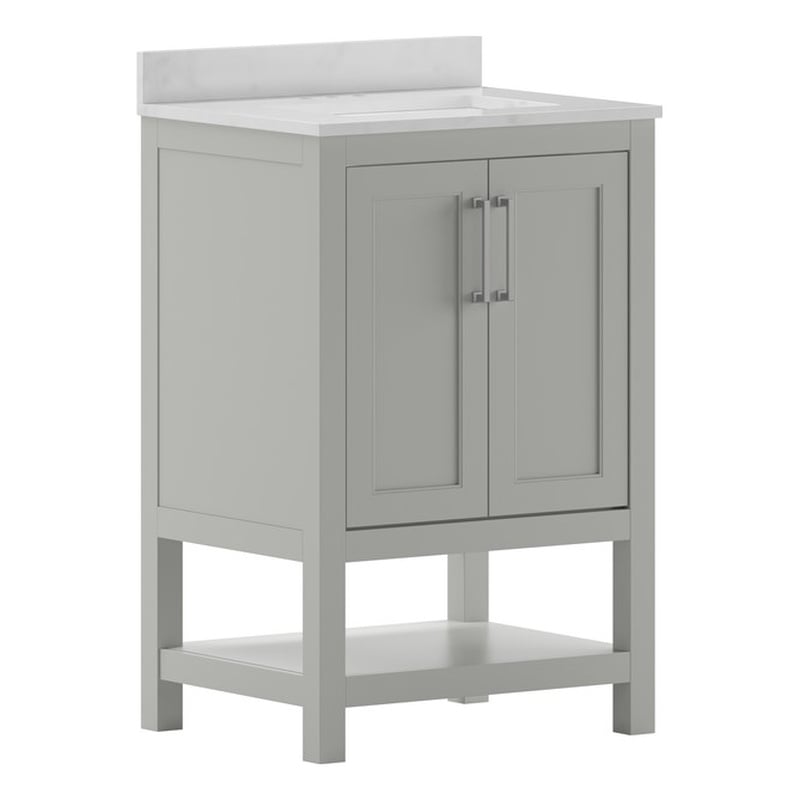 24 Inch Bathroom Vanity with Undermount Sink and Open Storage Shelf in Gray