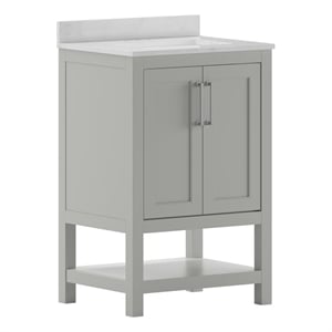 24 Inch Bathroom Vanity with Undermount Sink and Open Storage Shelf in Gray