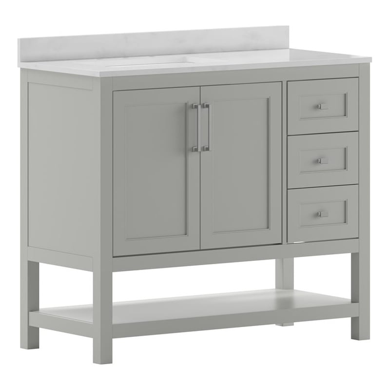 42 Inch Bathroom Vanity with Sink Open Storage and Storage Drawers in Gray