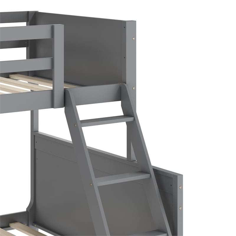 Twin Over Full Convertible Slatted Solid Wood Bunk Bed Frame for Kids in Gray