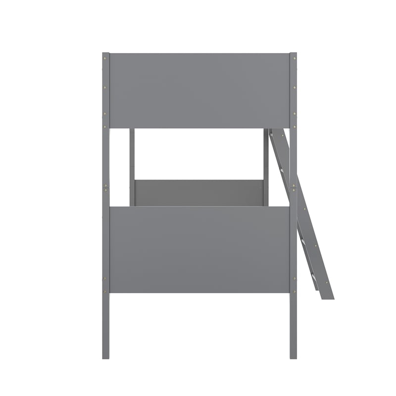 Twin Over Twin Convertible Slatted Solid Wood Bunk Bed Frame for Kids in Gray