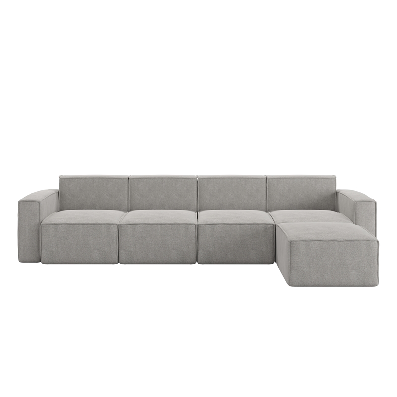 Contemporary 5 Piece Modular Sectional Sofa with Ottoman in Gray Fabric