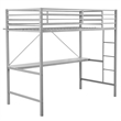 Sturdy Metal Loft Bed Frame in Gray with Desk and Safety Rails - Twin