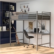 Sturdy Metal Loft Bed Frame in Gray with Desk and Safety Rails - Twin