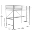 Sturdy Metal Loft Bed Frame in Gray with Desk and Safety Rails - Twin