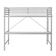 Sturdy Metal Loft Bed Frame in Gray with Desk and Safety Rails - Twin
