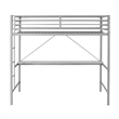 Sturdy Metal Loft Bed Frame in Gray with Desk and Safety Rails - Twin