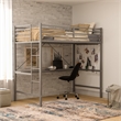 Sturdy Metal Loft Bed Frame in Gray with Desk and Safety Rails - Twin