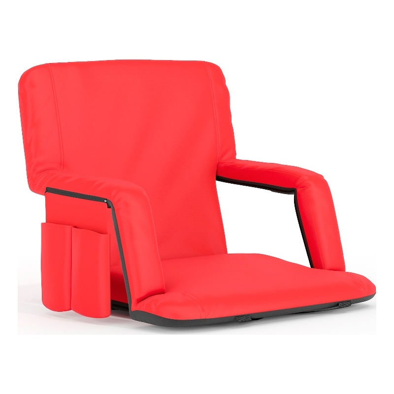 Backpack Reclining Padded Stadium Chairs with Armrests & Storge Pockets in Red