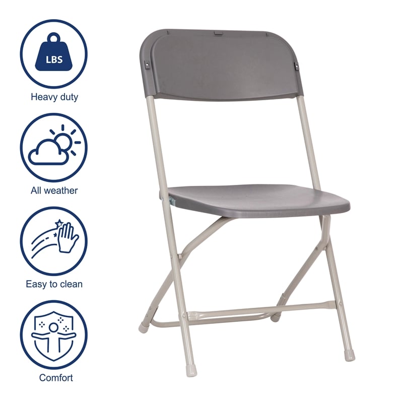 Spacious & Contoured Commercial Wide & Tall Gray Plastic Folding Chairs-4 Pack