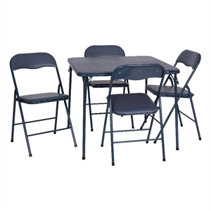 5 Piece Navy Folding Card Table and Chair Set with Upholstered Table Top