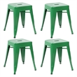 18 Inch Table Height Indoor Stackable Metal Dining Stool in Green-Set of 4