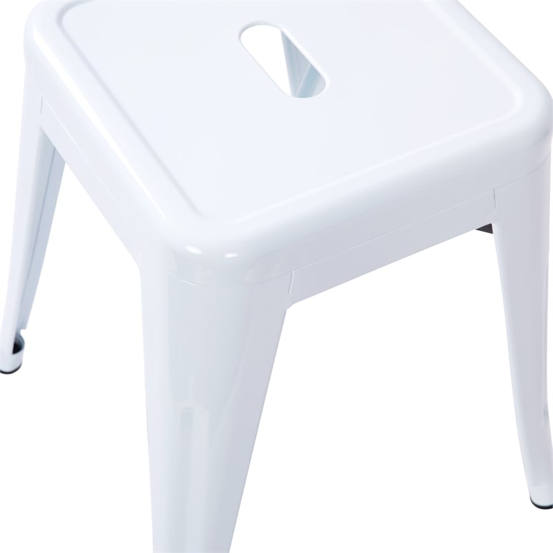 18 Inch Table Height Indoor Stackable Metal Dining Stool in White-Set of 4